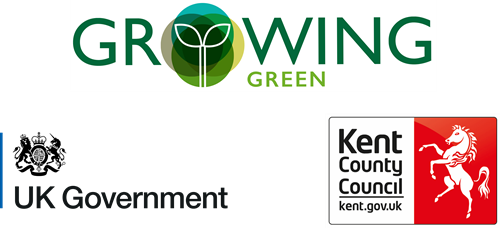 Growing Green logo. UK Government logo. Kent County Council logo.