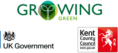 Growing Green logo. UK Government logo. Kent County Council logo.